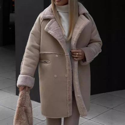 Suede suit collar coat