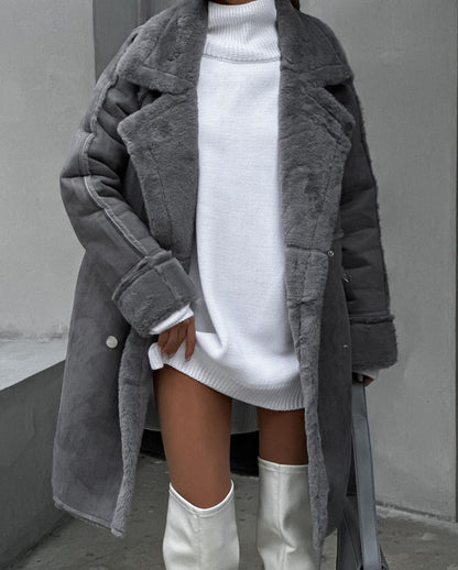 Suede suit collar coat
