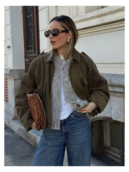 Suede Texture Bomber Jacket