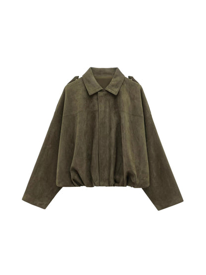 Suede Texture Bomber Jacket