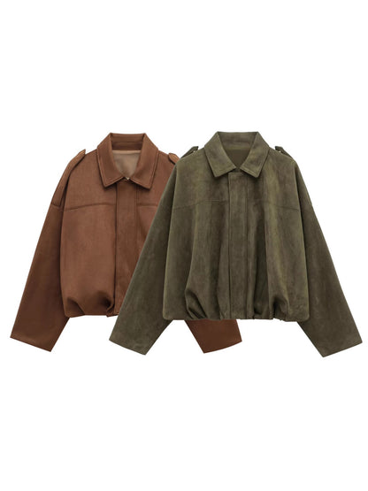 Suede Texture Bomber Jacket