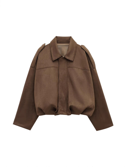 Suede Texture Bomber Jacket