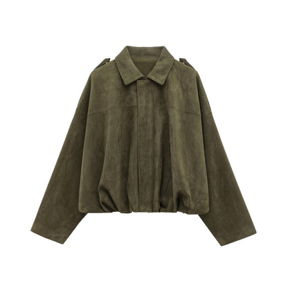 Suede Texture Bomber Jacket