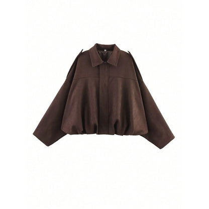 Suede Textured Lapel Bomber Jacket