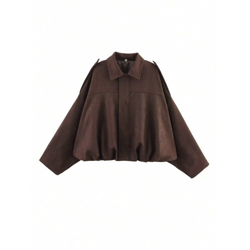 Suede Textured Lapel Bomber Jacket