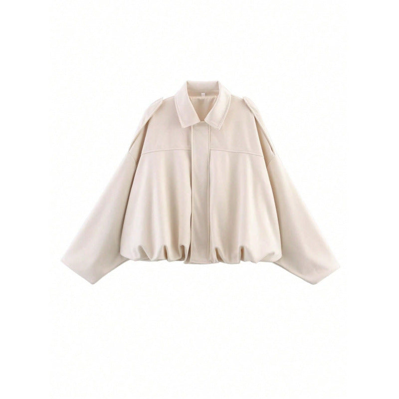 Suede Textured Lapel Bomber Jacket