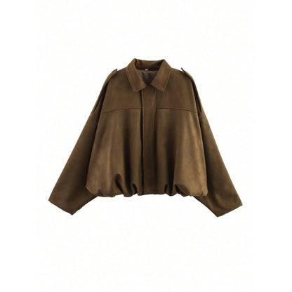 Suede Textured Lapel Bomber Jacket