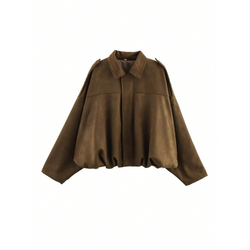 Suede Textured Lapel Bomber Jacket