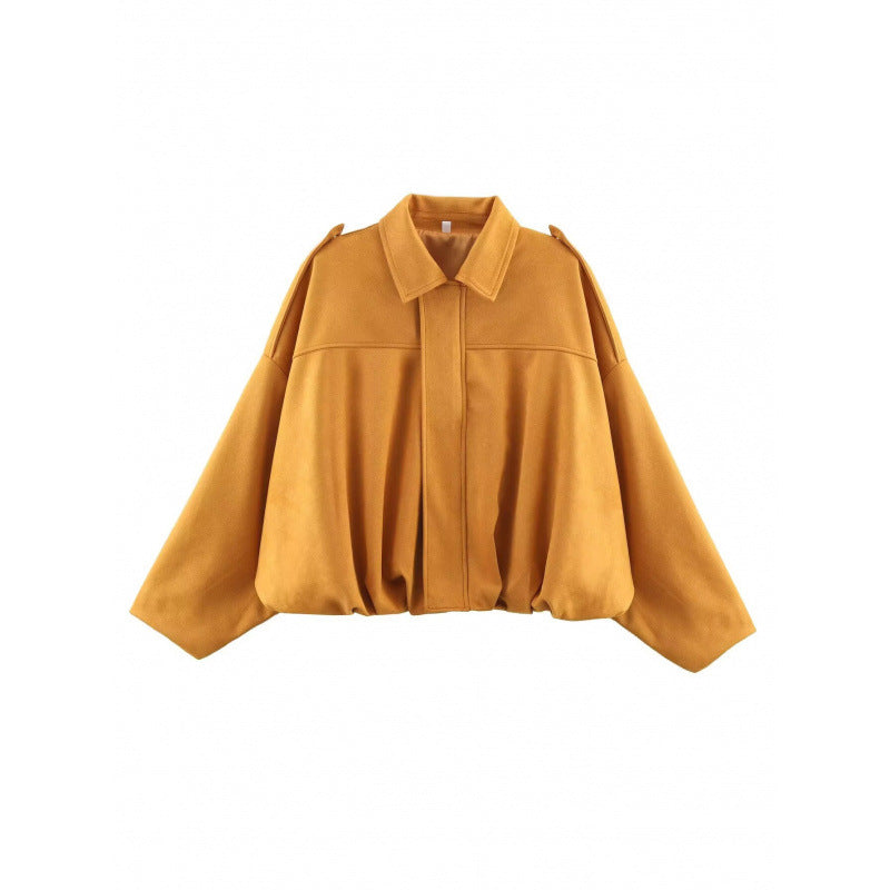 Suede Textured Lapel Bomber Jacket