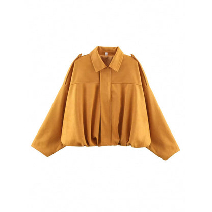 Suede Textured Lapel Bomber Jacket