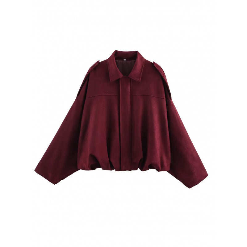 Suede Textured Lapel Bomber Jacket