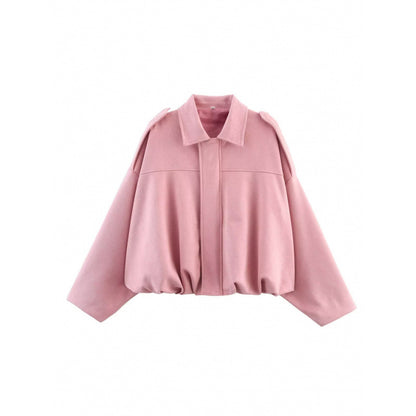 Suede Textured Lapel Bomber Jacket