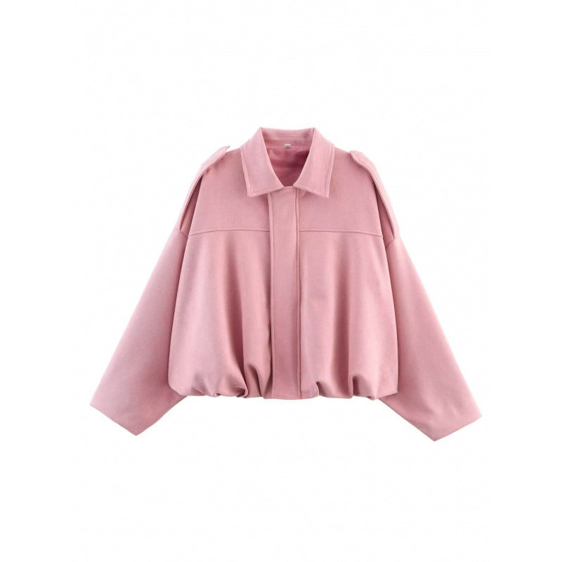 Suede Textured Lapel Bomber Jacket