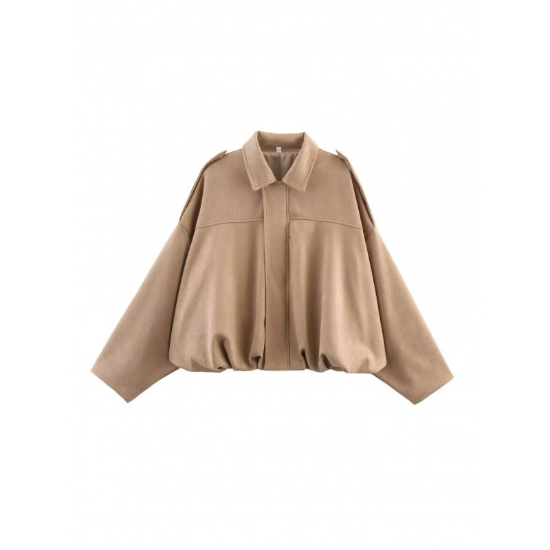 Suede Textured Lapel Bomber Jacket
