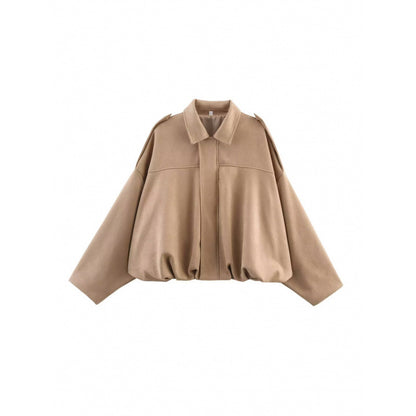 Suede Textured Lapel Bomber Jacket