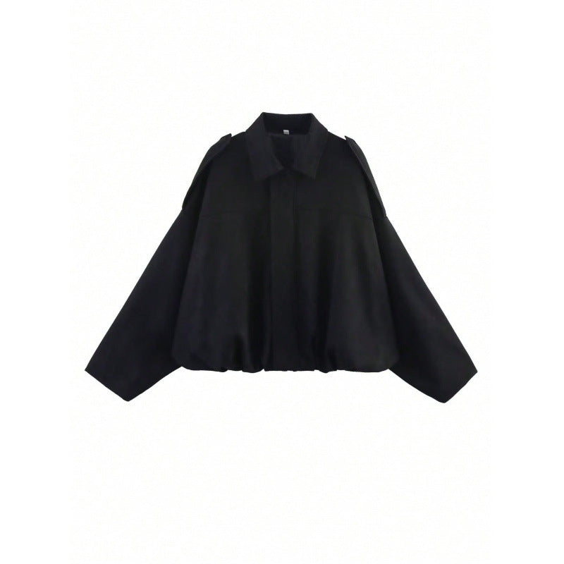 Suede Textured Lapel Bomber Jacket
