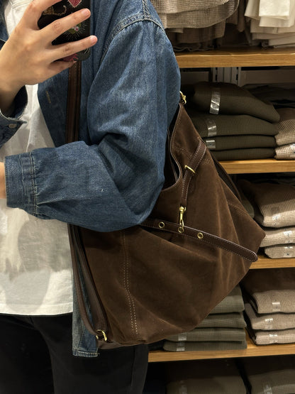 Suede Tote Bag with Shoulder Strap