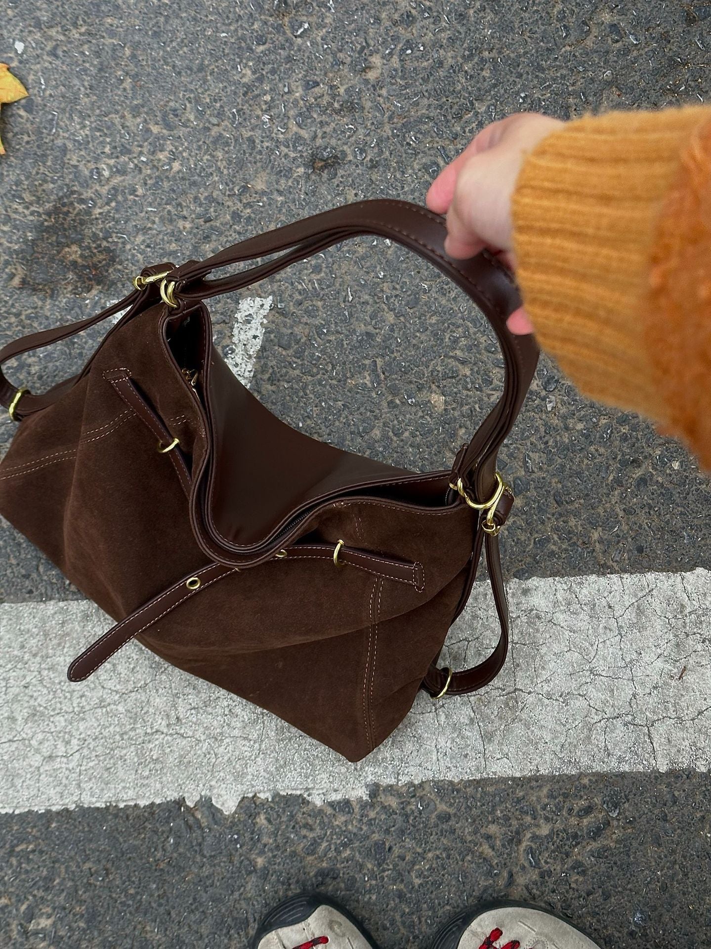 Suede Tote Bag with Shoulder Strap