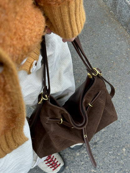 Suede Tote Bag with Shoulder Strap