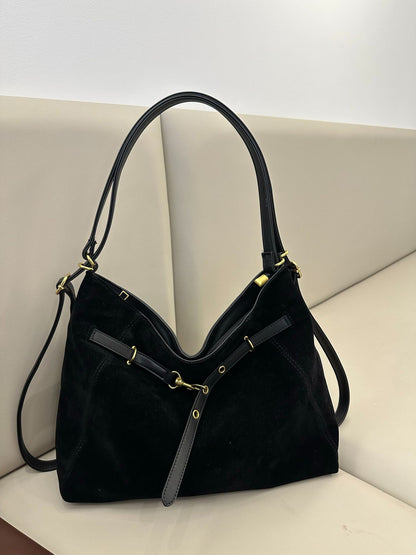Suede Tote Bag with Shoulder Strap