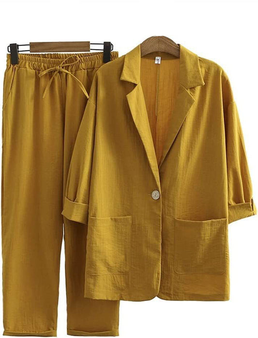 Suit set, cotton and linen coat trousers