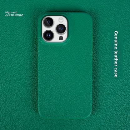Suitable for Apple 13 Mobile Phone Case Genuine Leather iPhone 15 Mobile Phone Case 12 Protective Cover Simple 16Pro Apple Case 14