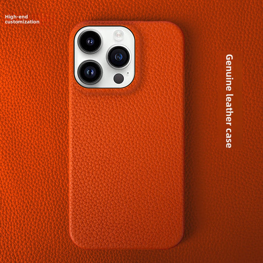 Suitable for Apple 13 Mobile Phone Case Genuine Leather iPhone 15 Mobile Phone Case 12 Protective Cover Simple 16Pro Apple Case 14