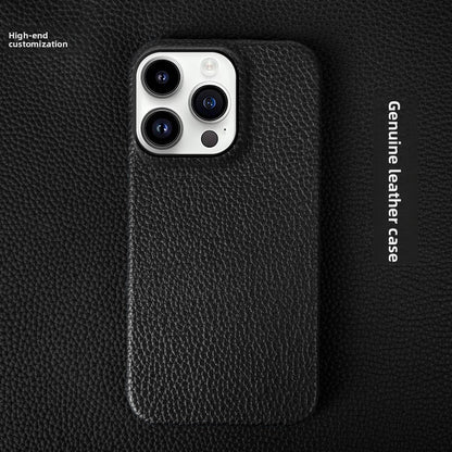 Suitable for Apple 13 Mobile Phone Case Genuine Leather iPhone 15 Mobile Phone Case 12 Protective Cover Simple 16Pro Apple Case 14