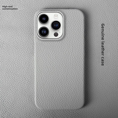 Suitable for Apple 13 Mobile Phone Case Genuine Leather iPhone 15 Mobile Phone Case 12 Protective Cover Simple 16Pro Apple Case 14