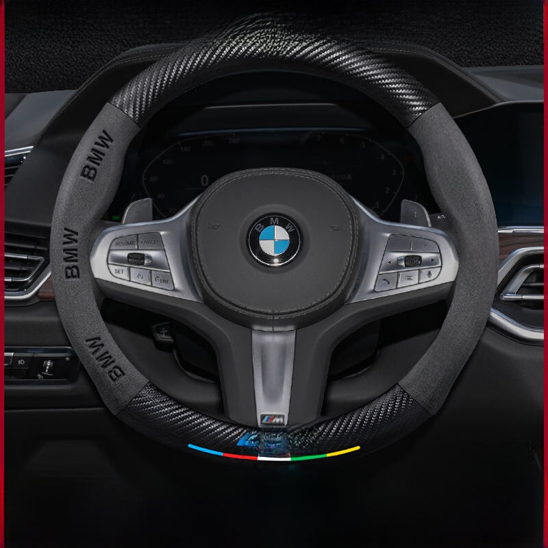 Suitable for Bmw Steering Wheel Cover Series X1/I/X3X4X5X6 Three Series 525 Five Series Genuine Leather Suede Carbon Fiber
