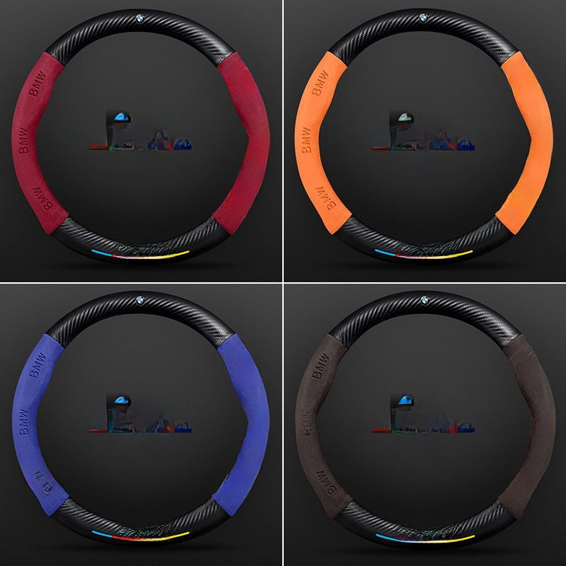 Suitable for Bmw Steering Wheel Cover Series X1/I/X3X4X5X6 Three Series 525 Five Series Genuine Leather Suede Carbon Fiber