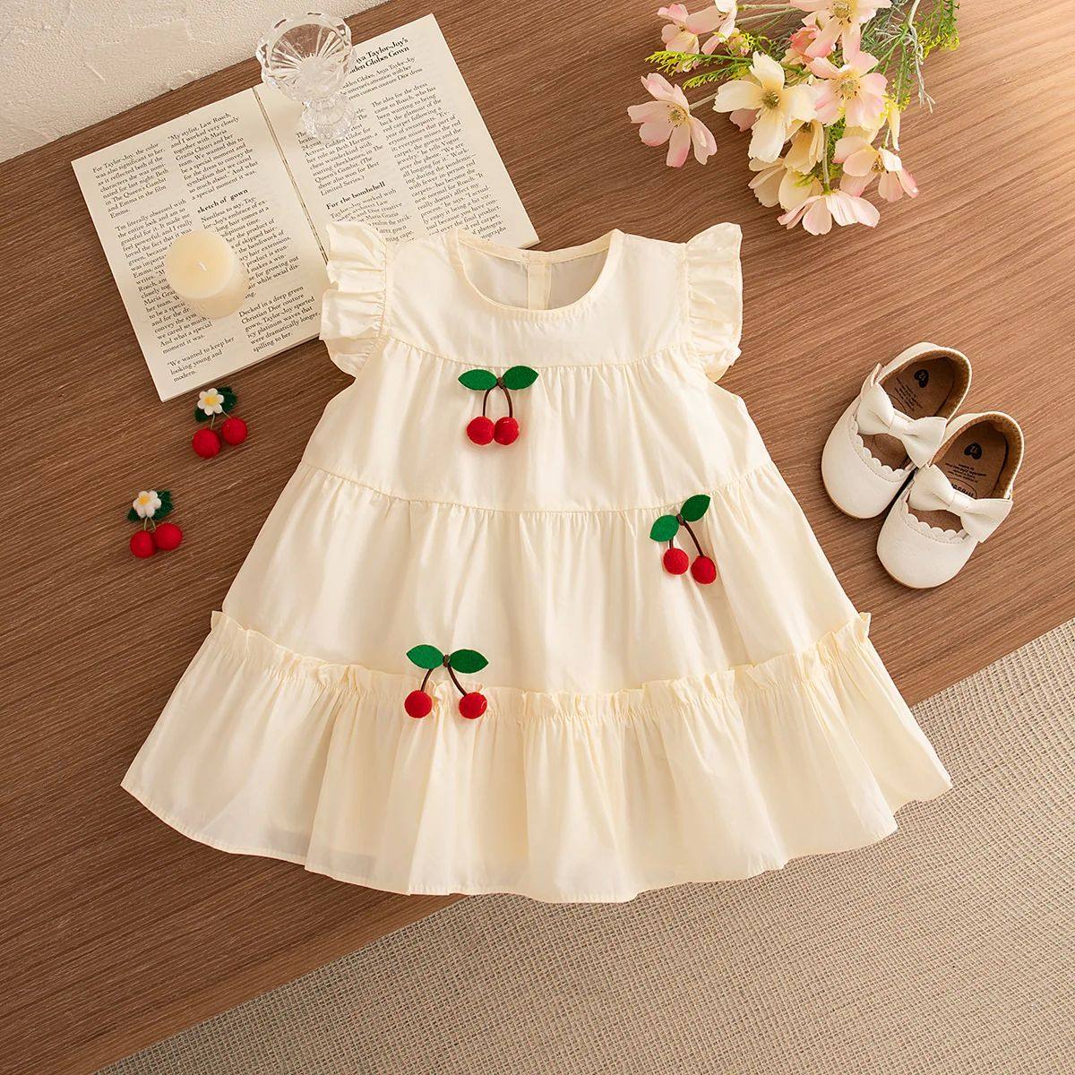 Summer Baby Girl Clothes Flying Sleeve Cotton Dress