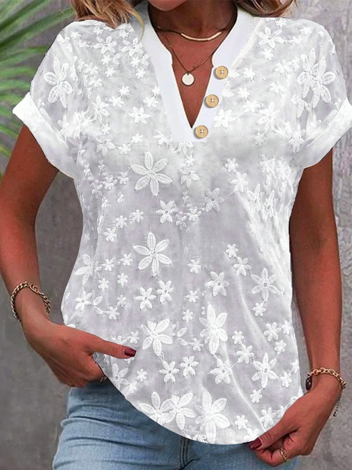 Summer casual V-neck short-sleeved shirt for women