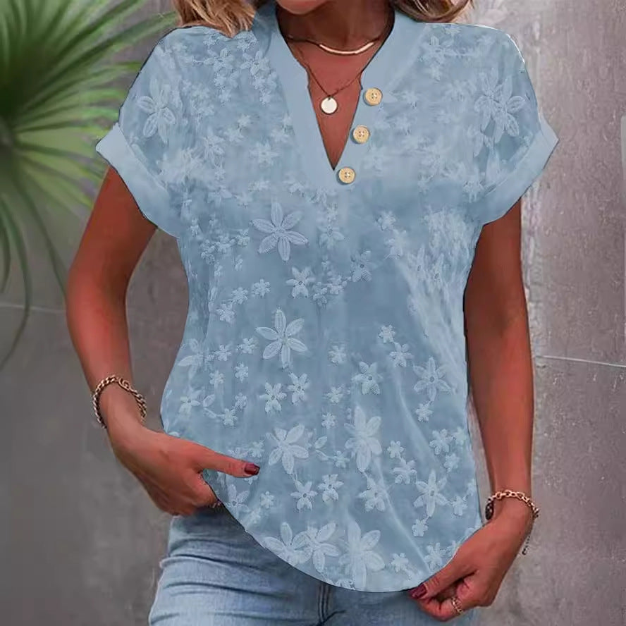 Summer casual V-neck short-sleeved shirt for women
