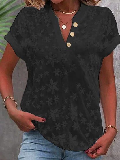Summer casual V-neck short-sleeved shirt for women