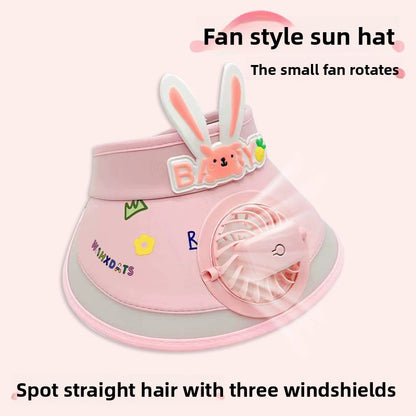 Summer children's sun hat with built-in charging fan