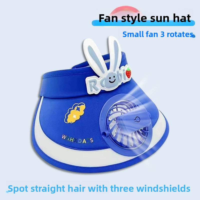 Summer children's sun hat with built-in charging fan