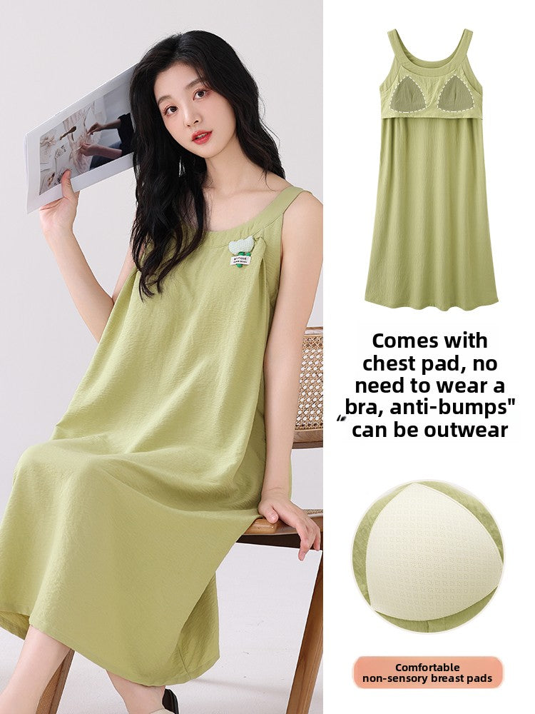 Summer Cloud - cotton Sleep Dress with Built - in Bra