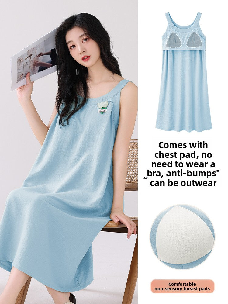 Summer Cloud - cotton Sleep Dress with Built - in Bra