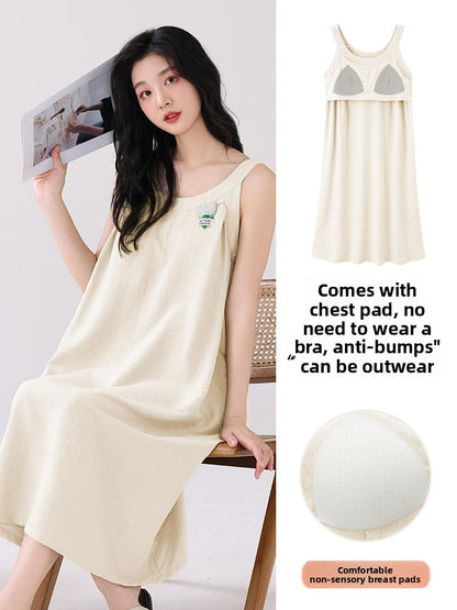 Summer Cloud - cotton Sleep Dress with Built - in Bra