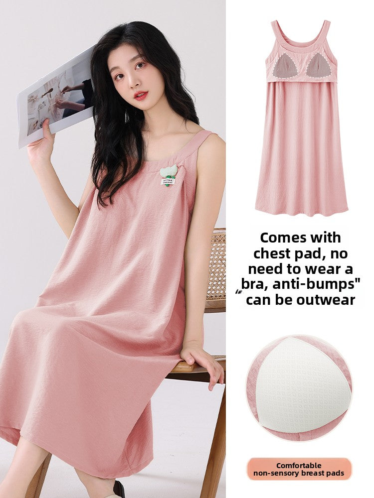 Summer Cloud - cotton Sleep Dress with Built - in Bra