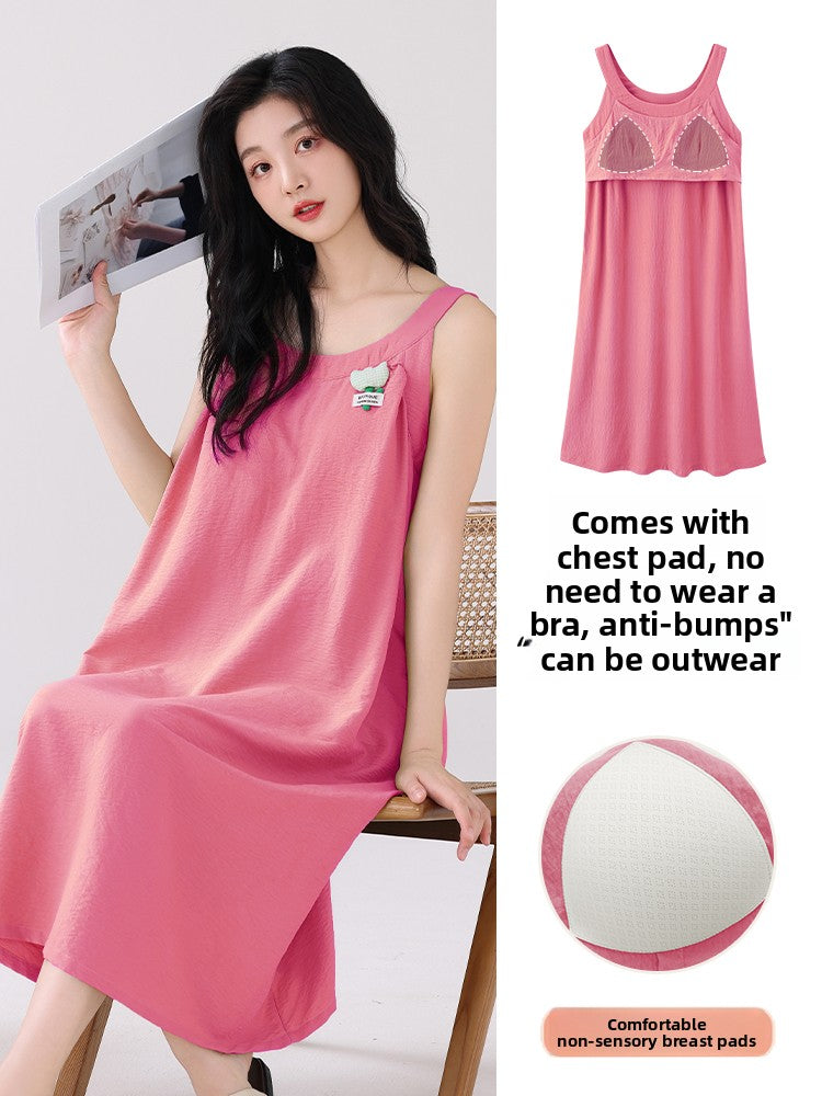 Summer Cloud - cotton Sleep Dress with Built - in Bra