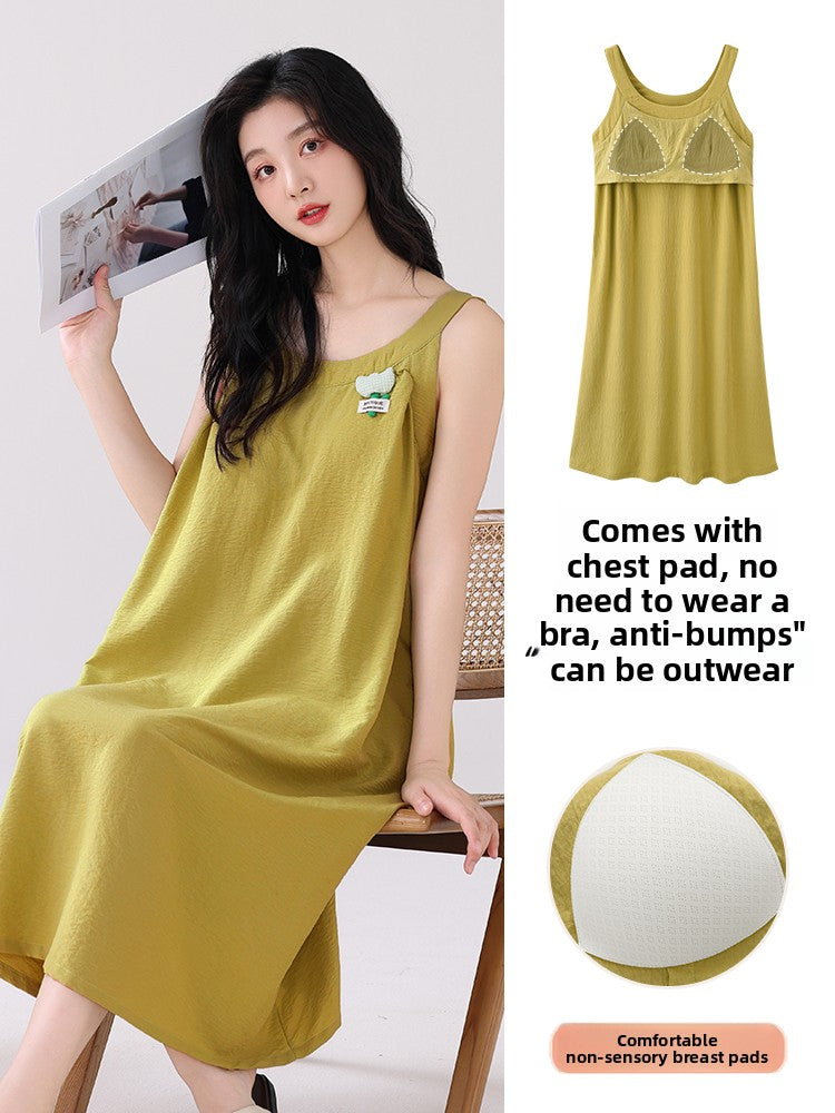 Summer Cloud - cotton Sleep Dress with Built - in Bra