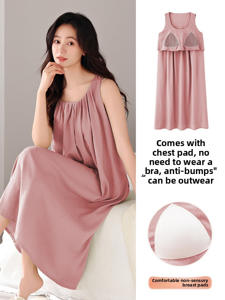 Summer Cloud - cotton Sleep Dress with Built - in Bra