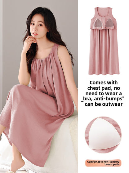 Summer Cloud - cotton Sleep Dress with Built - in Bra