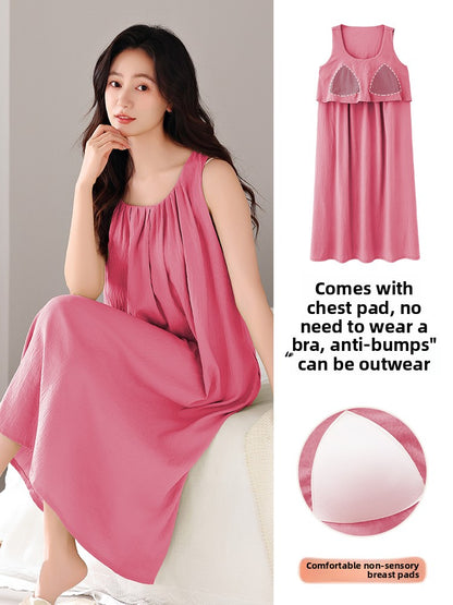 Summer Cloud - cotton Sleep Dress with Built - in Bra