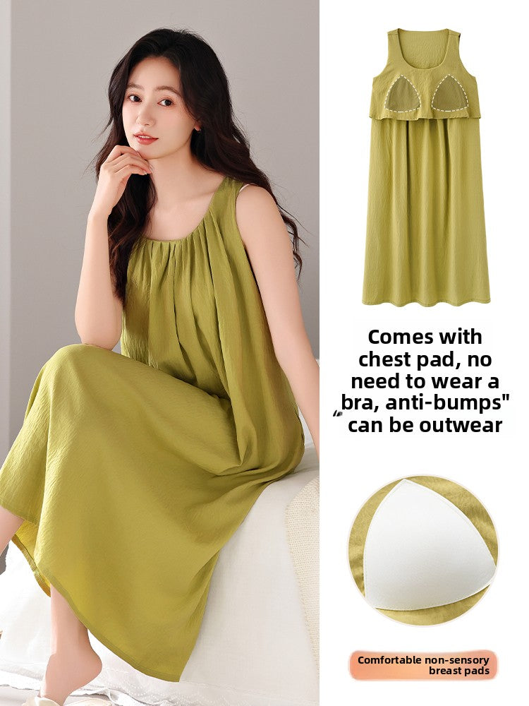 Summer Cloud - cotton Sleep Dress with Built - in Bra