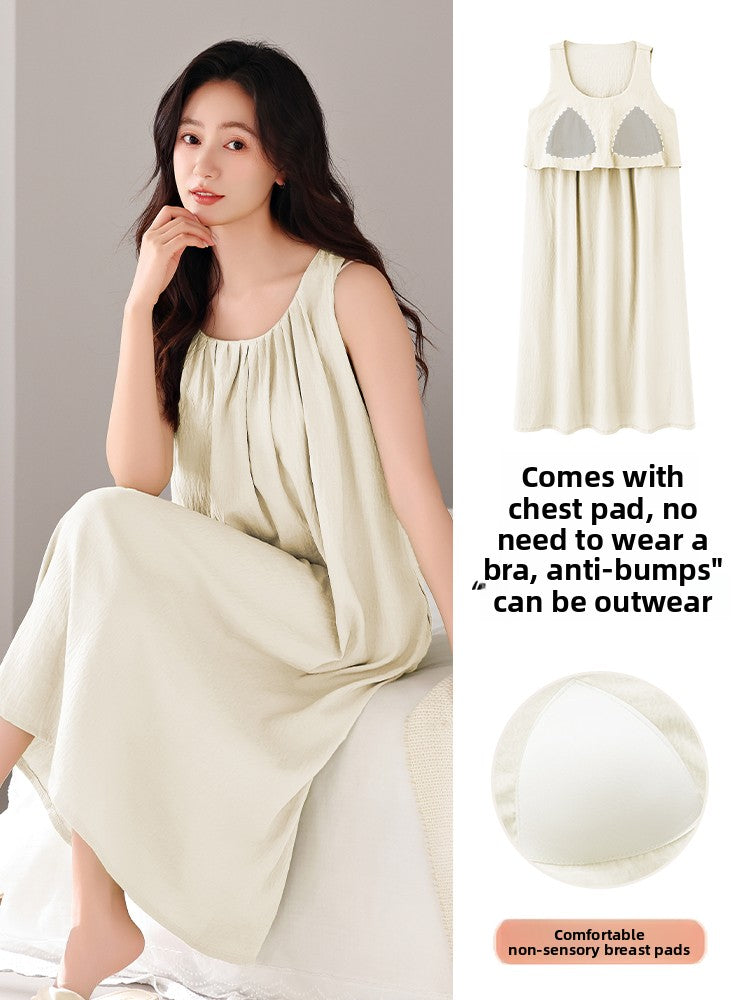 Summer Cloud - cotton Sleep Dress with Built - in Bra