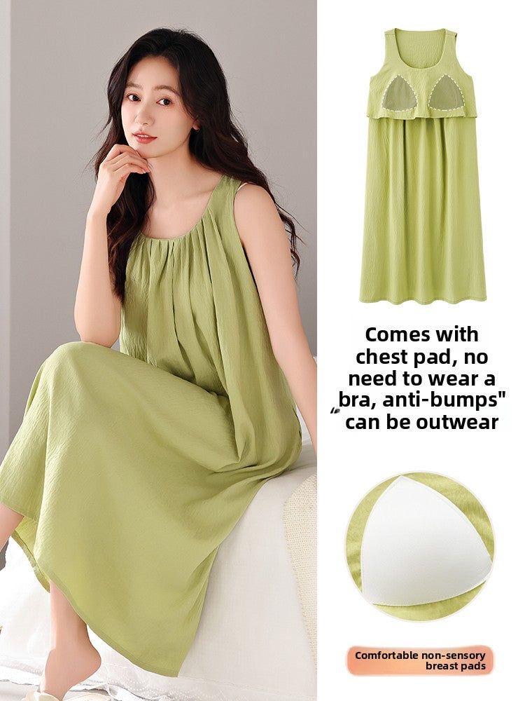 Summer Cloud - cotton Sleep Dress with Built - in Bra
