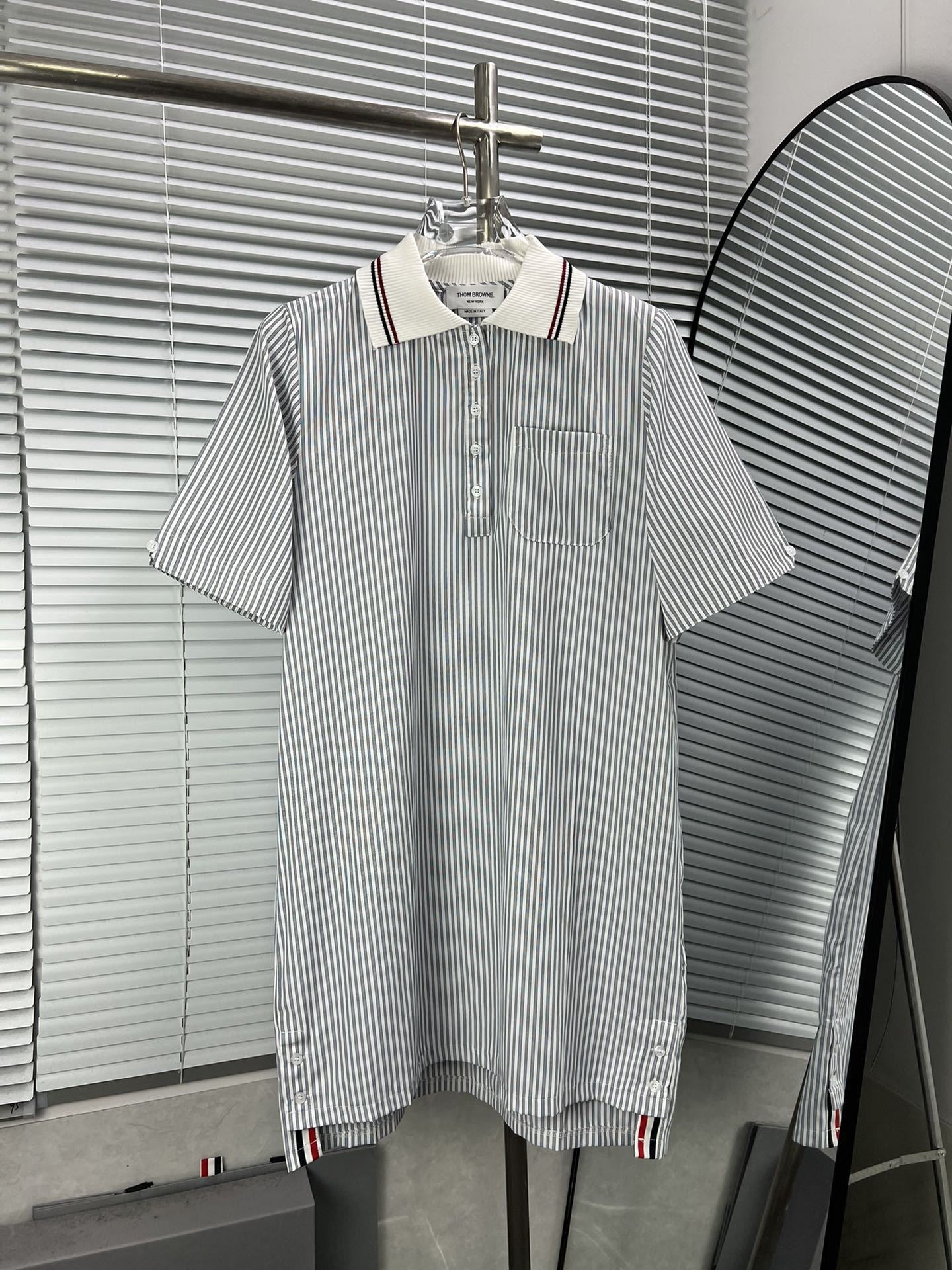 Summer Comfortable Cotton Dress Ladies' Striped Lapel Patchwork Short Sleeve Dress